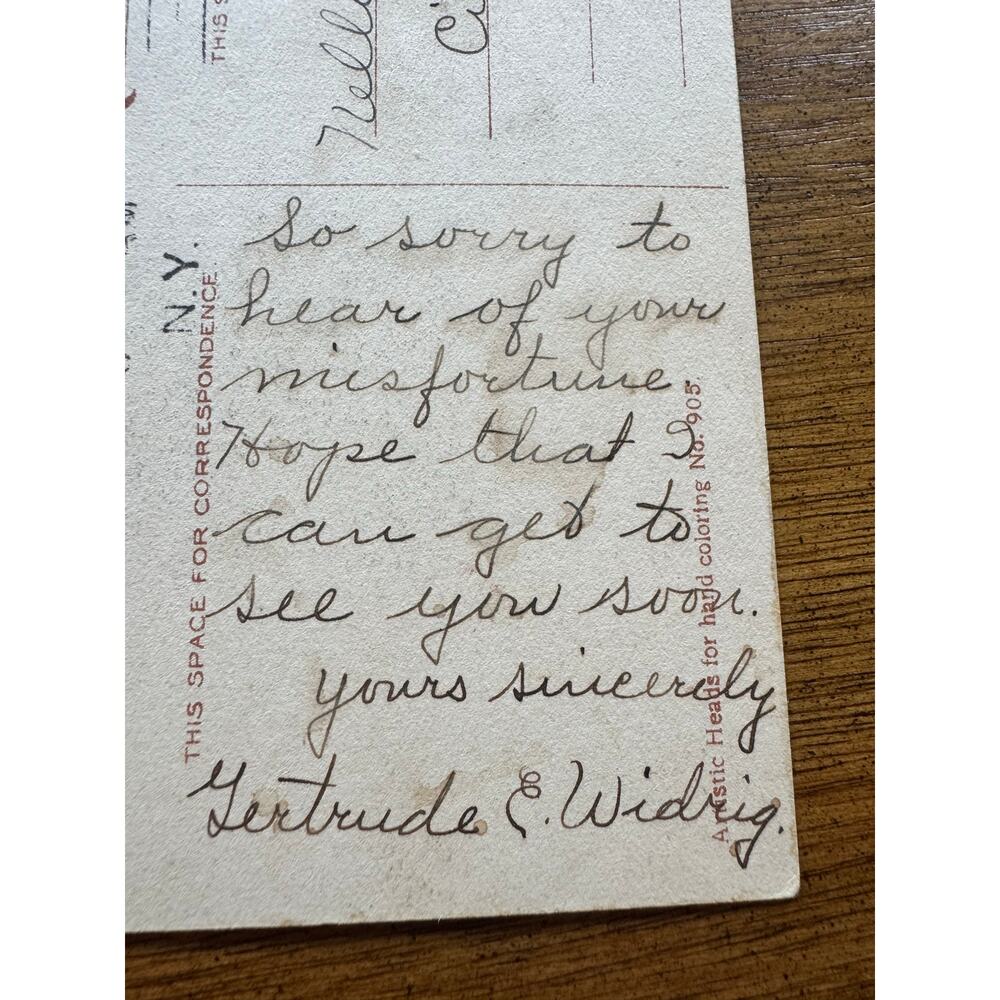 Antique 1916 Get Well Postcard Woman Rose Artistic Heads No 905 Lockport NY - Picture 9 of 10